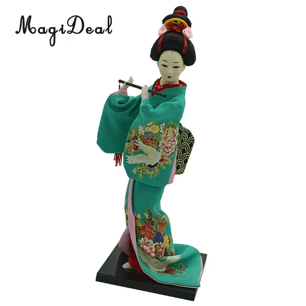 

12inch Vintage Japanese Kimono Geisha Doll Figure in Green Clothes Home Decoration