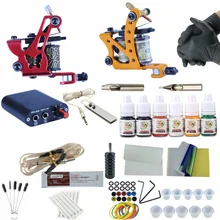 Полный комплект татуировки 2 электромагнитные машинки для татуажа 6 цветные чернила пигментные наборы мощность татуировки начинающих комплекты зажимов Перманентный макияж
