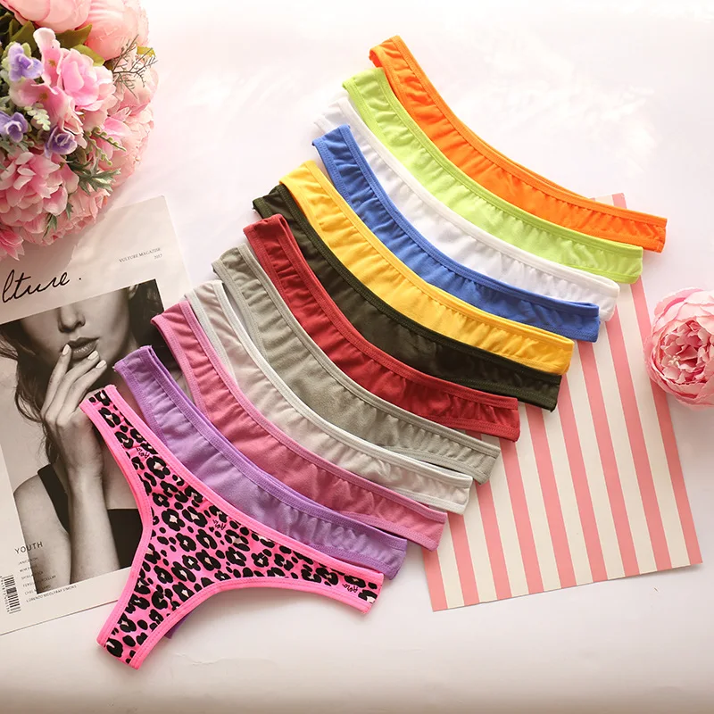 

0 Sexy thong Candy-colored Cotton Leopard Women's underwear 2019 spring summer new products Sweet Panties