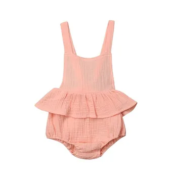 

New Arrival Sweet Baby Girls Bodysuits Pink Black White Sleeveless Ruffle Cotton Jumpsuit Baby Clothing Summer Cute Kid Playsuit