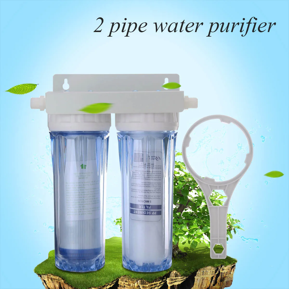 Home Water Purifier 10 Inch Dual 4 Port Water Filter Double Transparent
