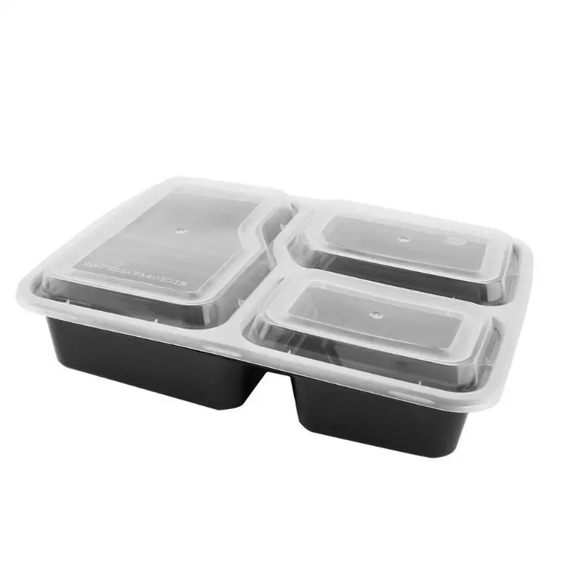 

10pcs/Set Black Disposable 3 Compartment Rectangular Lunch Food Boxes
