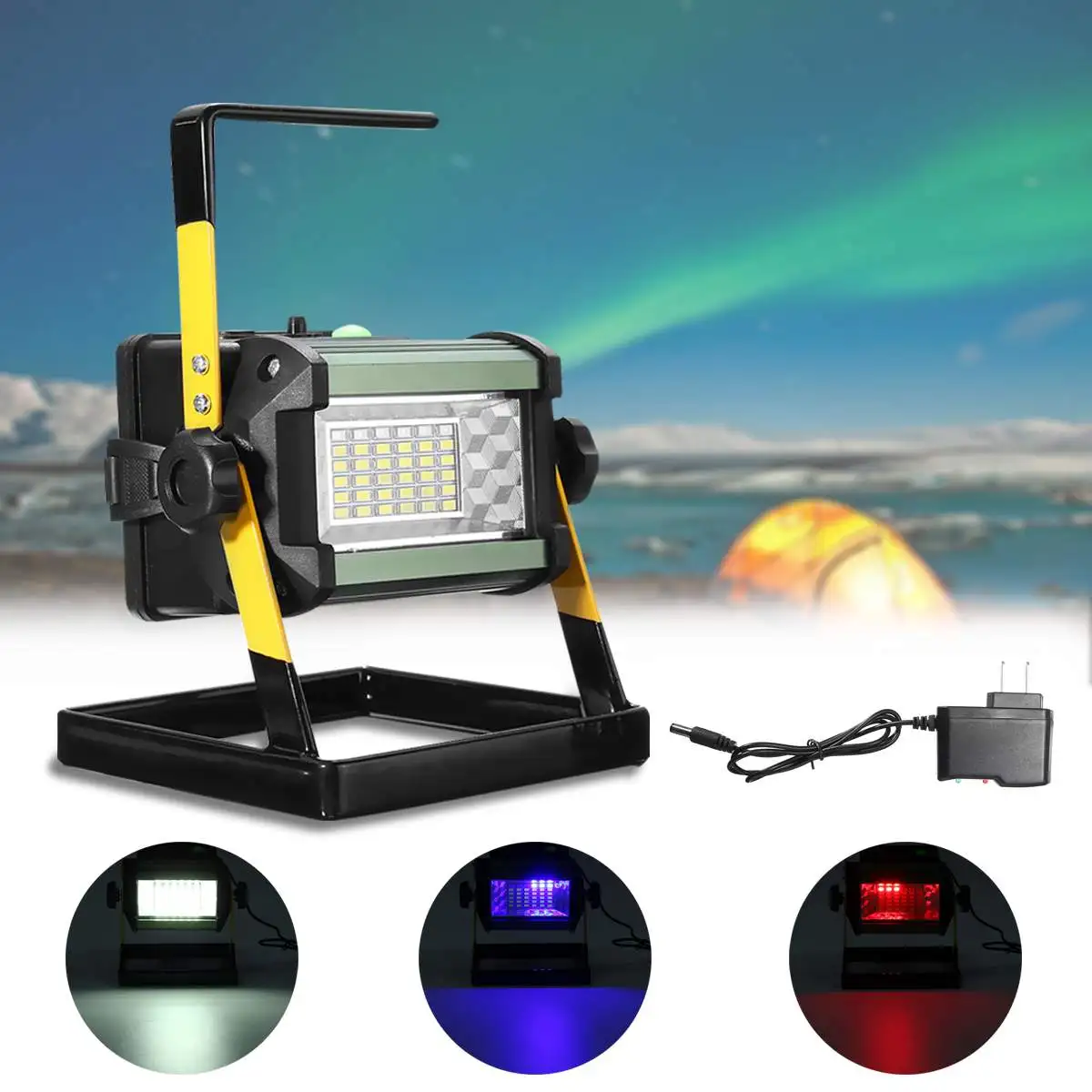 

50W Rechargeable Flood Spot Light 36LED EU/US Plug Camping Outdoor Portable Flashing Security Lamp LED Flood Lights with Charger