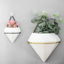 Ceramics Flower Pot Iron Plant Holders Set Indoor Wall Hanging Planter Geometric Vase Decor Container Succulents Plant Pots