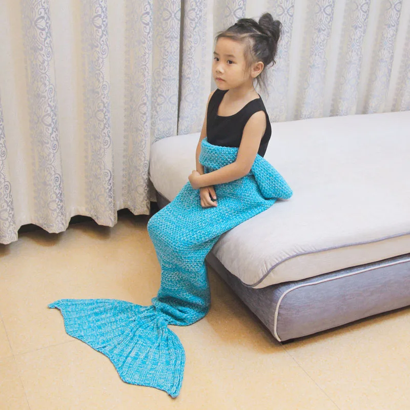 

Spring Bedding Sofa Mermaid Blanket Wool Knitting Fish Style Little Tail Blankets Warm Sleeping Child Kids Princess Loves Gift