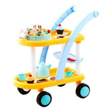Детская тележка тележки игрушки для вечеринки в честь Дня Рождения Торт толкатель автомобиль ролевые игры Набор для мальчиков девочек-желтый синий/розовый синий