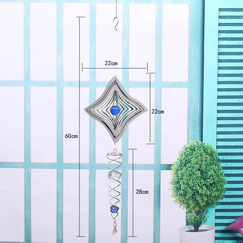

Metal Hanging Wind Spinner Wind Chime With Spin Tail Garden Decor Ball in Center
