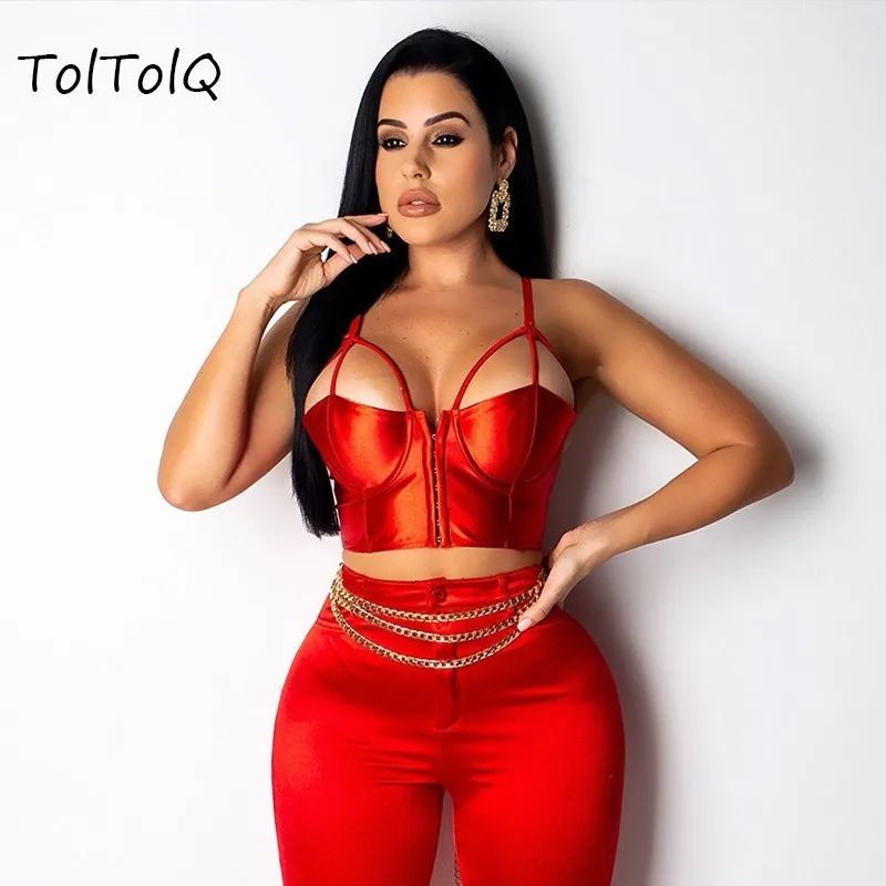 

Small Vest 2019 Summer Bralette Crop Top Sexy Pink Strappy Camisole Casual Women Tops Hollow Out Zipper Crop Top