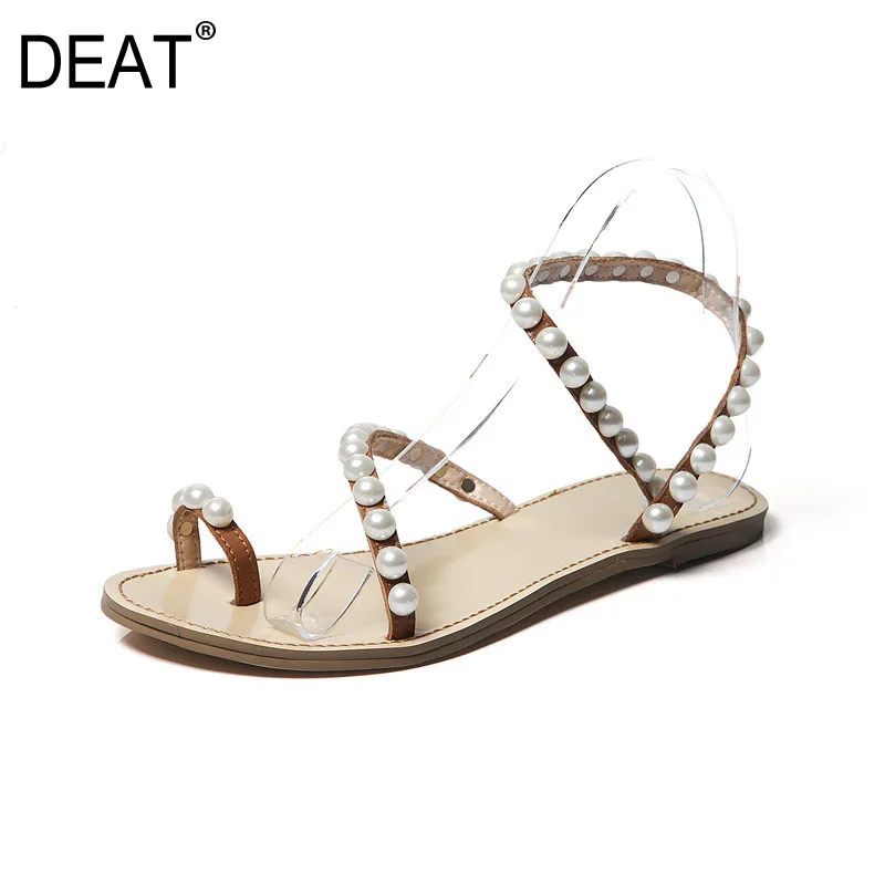 

[DEAT] 2019 New Spring Summer Round Teo Shallow String Bead Simple Casual Comfortable Flat Sandals Women Fashion Tide 10SJ544