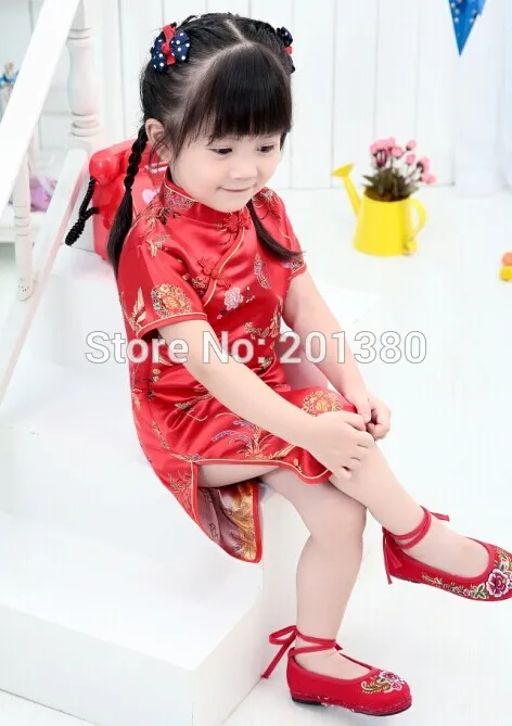 Розовое платье с пионами для маленьких девочек милые цельнокроеные платья для маленьких детей подарок на день рождения китайская детская юбка-американка, Chipao