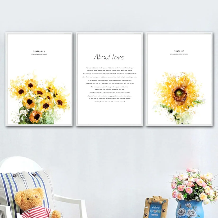 

Watercolor Sunflower Quotes Wall Art Canvas Painting Nordic Posters And Prints Pop Art Wall Pictures For Living Room Home Decor