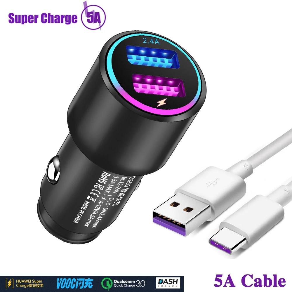 

5A USB Type C Cable Fast Charger Data Supercharge Cable for Huawei Mate 9 Mate 10 P10 Pro honor 10 v10 Supercharge car charger