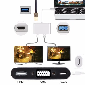 

Zihan USB 3.1 Type C to HDMI 4K 30HZ & VGA 1080p Adapter for Macbook Pro Monitor HDTV