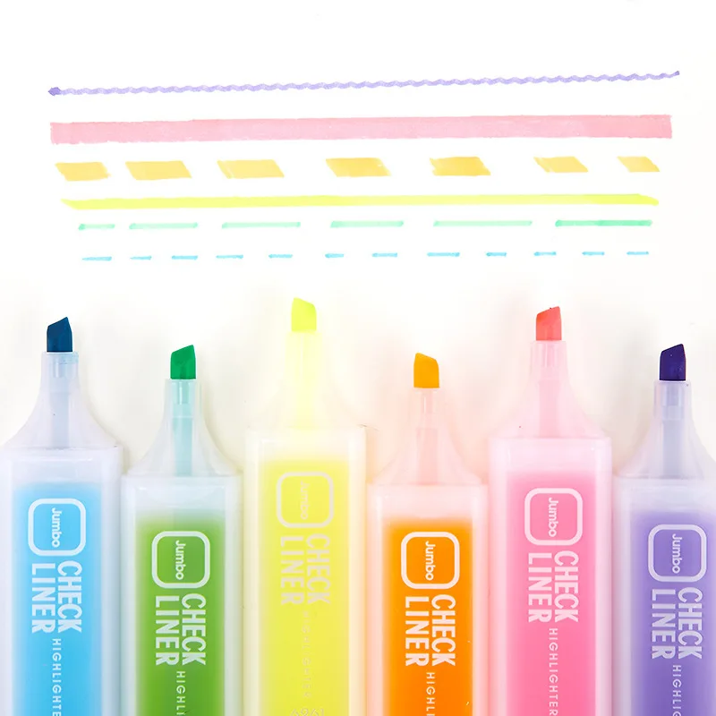 

6 Colors Pastel Highlighter 3mm Thick Line Oblique Head Highlighters Text Marker School Stuff Mini Markers Pen School Stationery