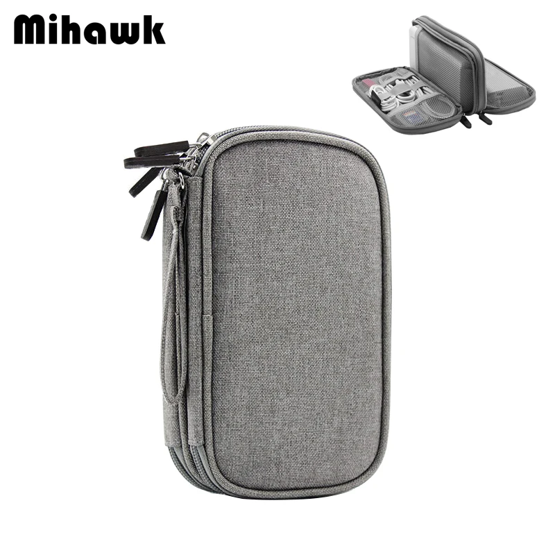 Mihawk путешествия цифровой кабель сумка портативный мобильный мощность универсальный молния пакет наушники двойной слои гаджет