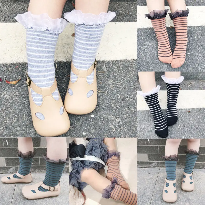 

Kids Lace Baby Socks Striped Princess Long Soft Warm Baby Girl Socks For 0-6 Years Newborn Socks