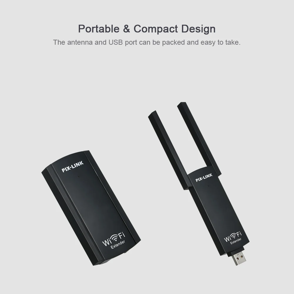 PIX-LINK USB Диапазон Wi-Fi расширитель Беспроводной Wi-Fi ретранслятор двойная антенна Wi-Fi усилитель сигнала беспроводной AC 300 Мбит/с 802.11b/g/n