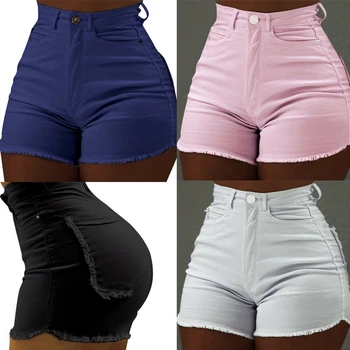 

Fashion Women Summer High Waist Denim Jeans Ripped Beach Chic Solid Color Classic Hot Casual Ladies Shorts