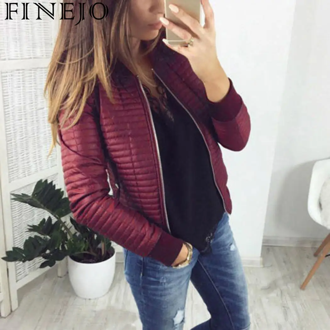 Women Jacket Spring Black O-Neck Outdoor Street Rib Short Coat Winter Zip Up Long Sleeve Pink Purple Outwear Womens Casual Coats