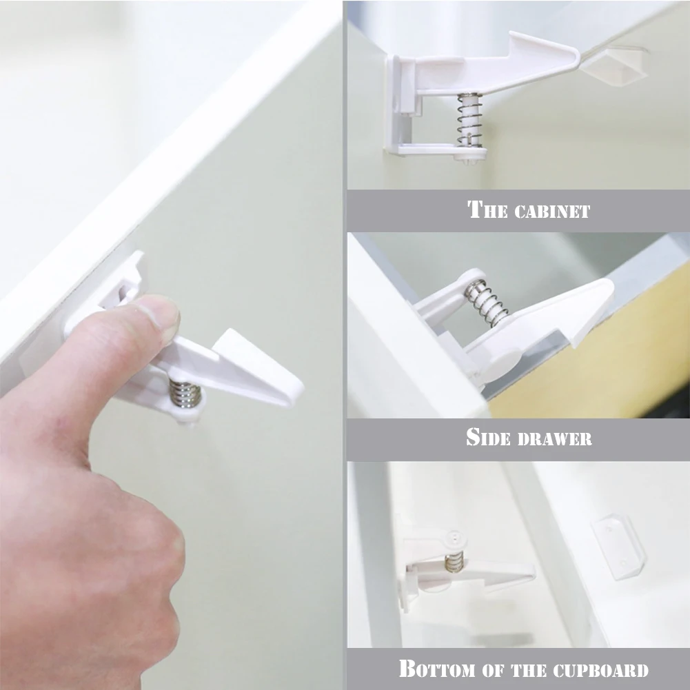 

Child Safety Spring Locks Baby Proof Locks Protection From Children Safety Cabinet Drawer Lock Security Drawer Latches 10Pcs