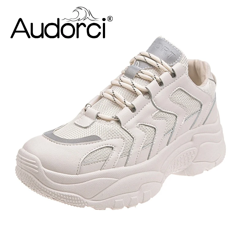 Audorci 2019 Весенняя мода женская модель сетчатая повседневная обувь на шнуровке