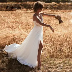 Eightale пляжные свадебное платье с аппликацией V-Neck High Slit свадебное платье в богемном стиле кружева принцесса шифоновая юбка бесплатная