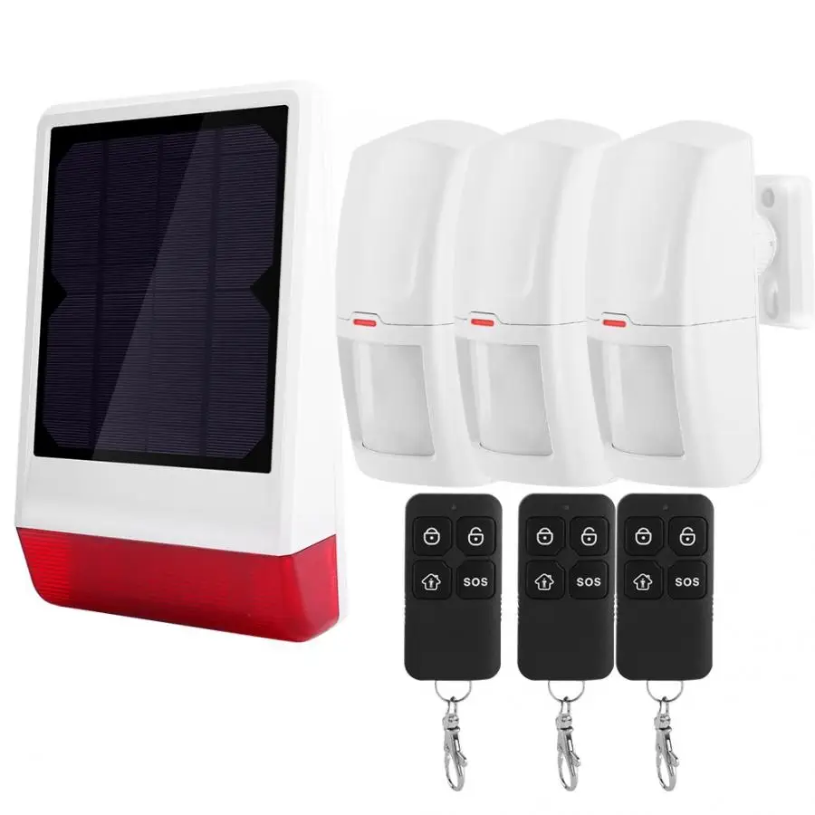 Alarm System Kits 433MHZ Wireless Solar Powered Siren Burglar Security Alarm System 3 PIR 3 Remote Control alarm system for
