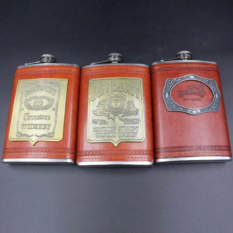 

Hip Flask 9oz Wine Pot Alcohol Accessories Leak Proof Stainless Steel PU Leather Wrap Whisky Liquor Flagon Portable