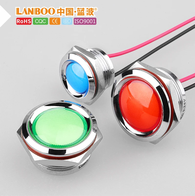 

LANBOO 16mm 19mm 22mm red green yellow bule 12V 24V 110V 250V led metal indicator lamp indicator light single lamp waterproof