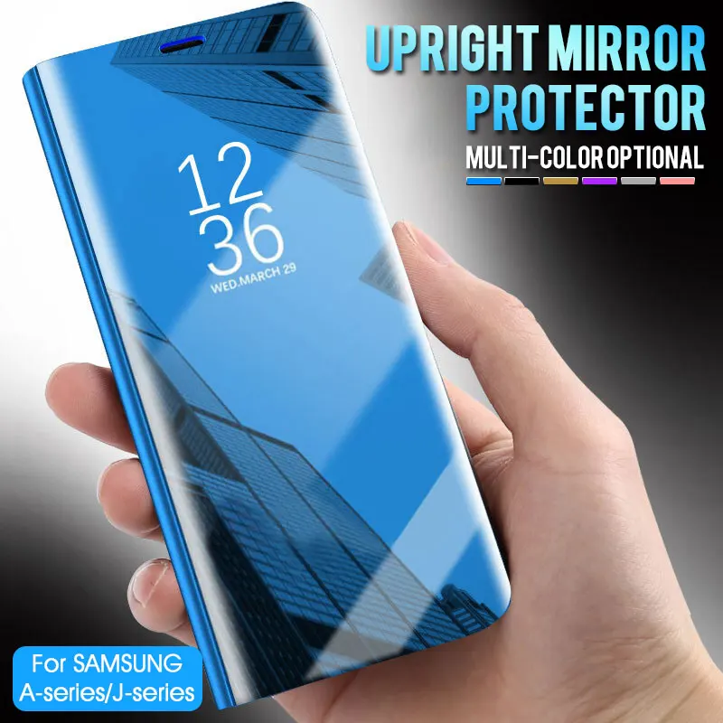 Умный зеркальный флип-чехол для samsung Galaxy A7 A3 A5 A6 A8 Clear View в виде ракушки для samsung J3 J5 J7 J8 J6 крышка чехол s