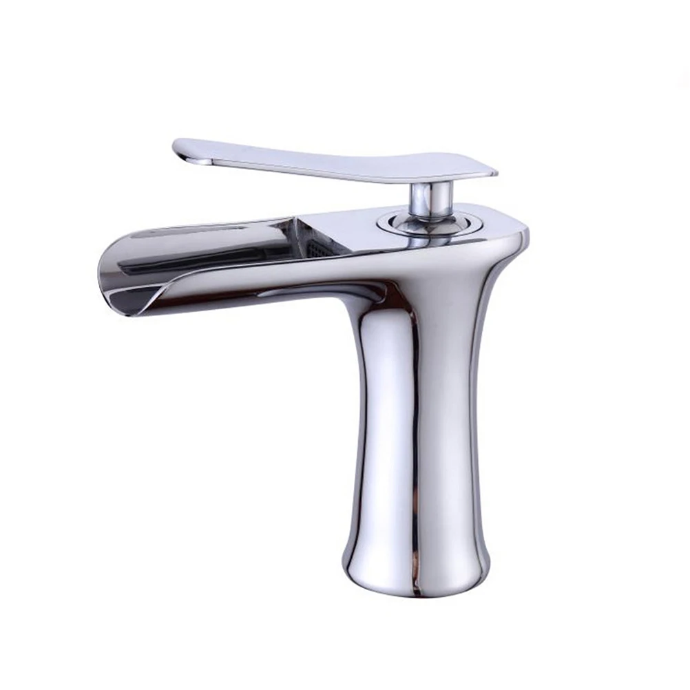 

Copper Waterfall Square Single Handle One Hole Deck Mount Vessel Sink Bathroom Faucet Hot and Cold Water Tap Mixer - Silver