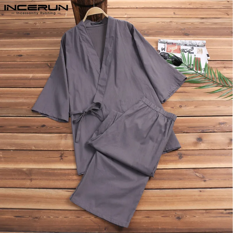 

Japanese Kimono Pajamas Suits Male Robe Gown 2Pcs/Set Mens Lounge Bathrobe Sleepwear Loose Man Cotton Pajamas Lightwear Hombre