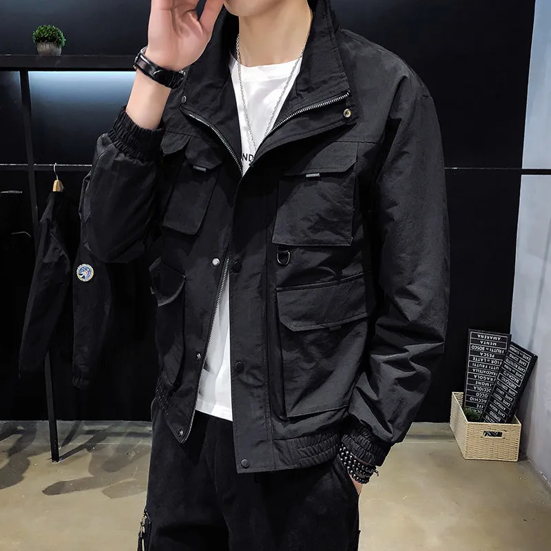 Homme yellow Mince Mode Tendance Hommes Nouvelle Blouson Printemps Veste Beige Couleur Décontracté Hip Solide Outillage blue Fine Sauvage Vent Hop black Streetwear nX8O0Pkw