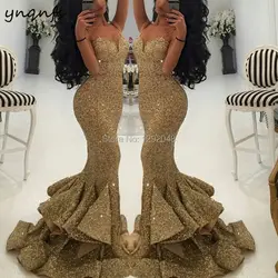 YNQNFS P1 сексуальное платье Русалочки с высоким разрезом и золотыми блестками Vestido de Festa многоуровневые оборки длинные свадебные платья 2019