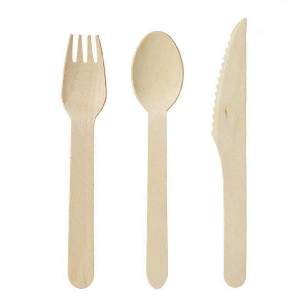 disposable wooden cutlery 150 pack forks(50) knives(50) and spoons(50