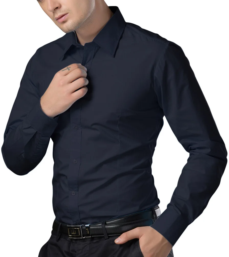 

Men's Stylish & Slim Fit Solid Color Long Sleeve Shirt Tops 4 Size S~XL