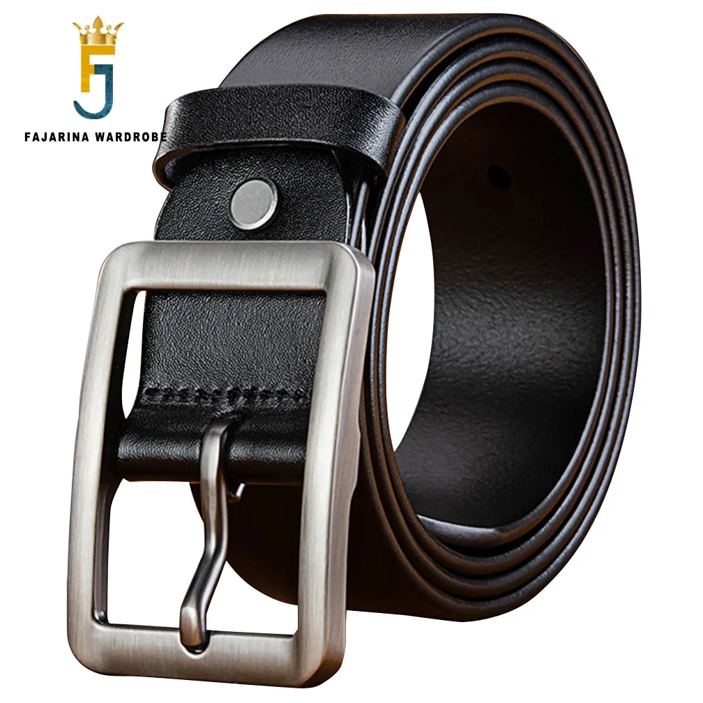 

FAJARINA Top Quality 100% Pure Genuine Leather Retro Alloy Geometry Pin Buckle Metal Belts Men 3.8cm Wide Accessories N17FJ734