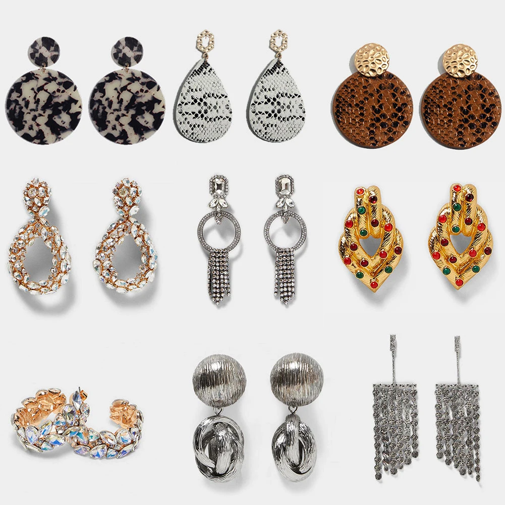 

Flatfoosie ZA Silver Color Crystal Drop Earrings For Women Leopard Resin Acrylic Dangle Shiny Christmas Gift Earring Jewelry Hot