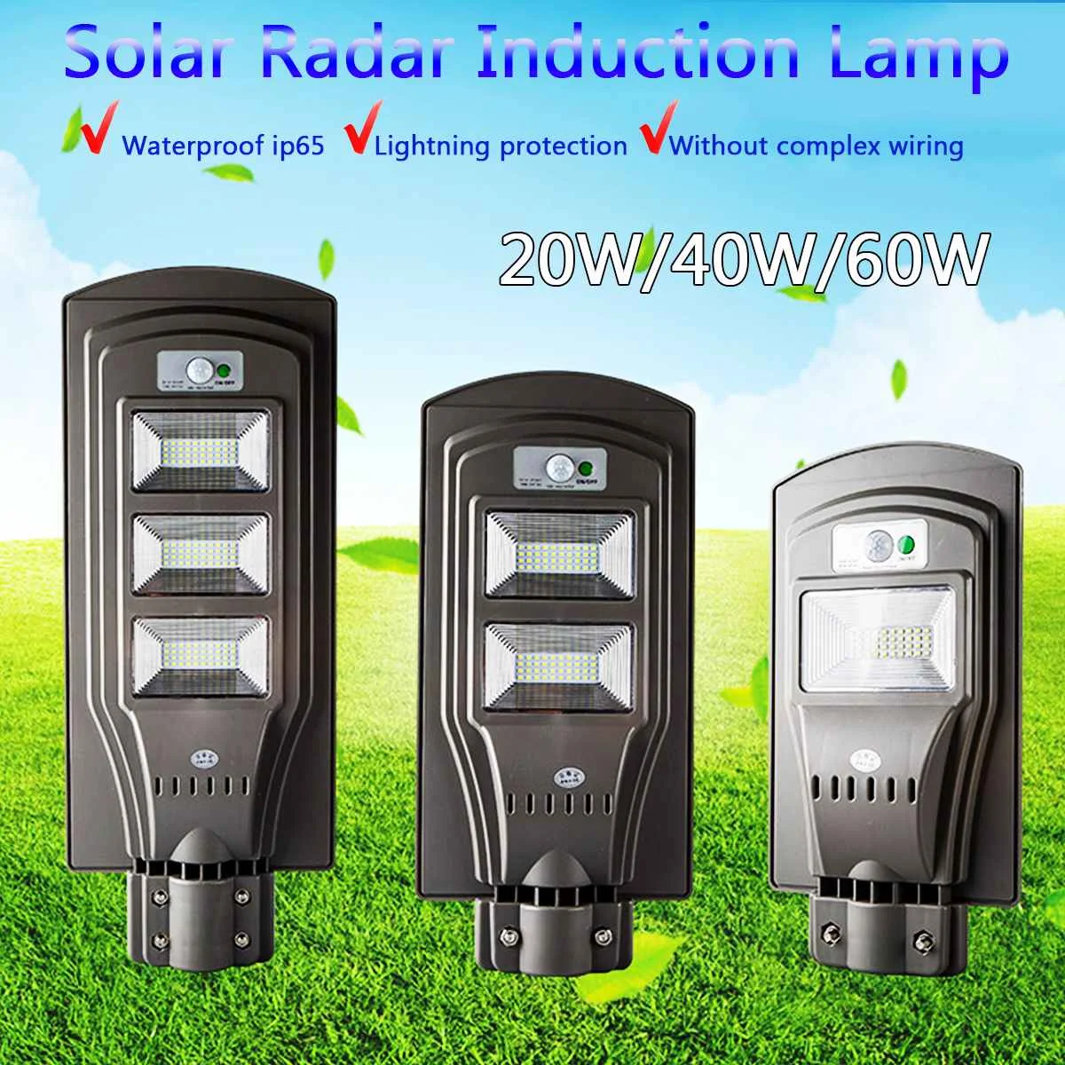 80//120 LED Solar Street Wall Light Induction Outdoor Lamp PIR Motion Sensor