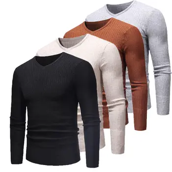 

2019 New Autumn Winter Men'S V Neck Solid Color Casual Black Warm Sweater Male's Slim Fit Brand Knitted Pullovers Plus Size 3XL