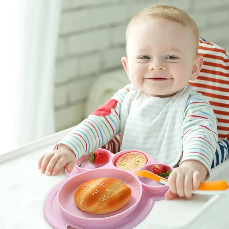 Baby Feeding Bowl Kids Silicone Dinner Plate Suction Cup Hanging Hole Lid Baby Tableware Suction BPA Free Feeding Baby Dish
