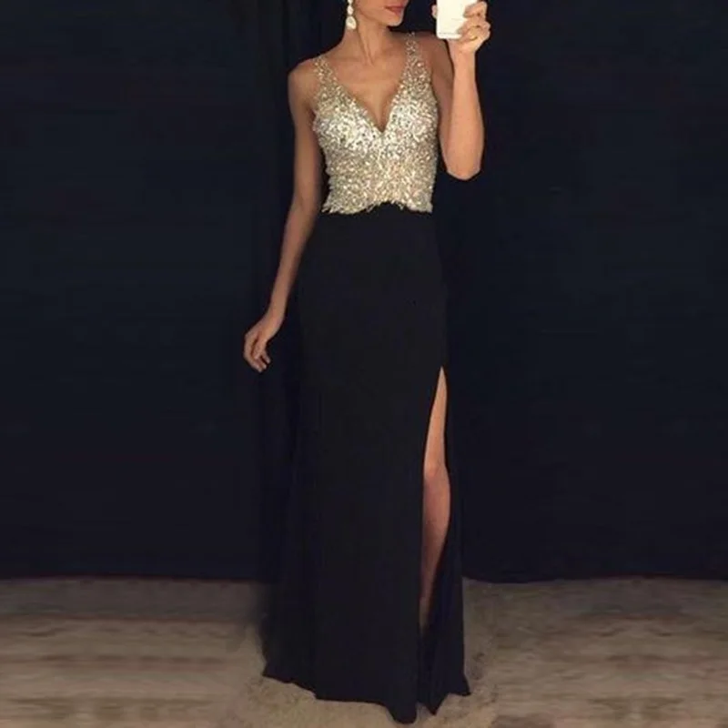 

Women Sequin Evening Party Ball Prom Gown Formal Cocktail Wedding Long Dress