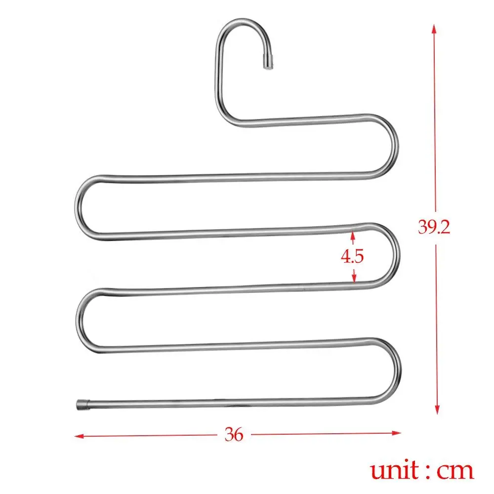 

5 Pcs Pants Hangers Trousers S-type Stainless Steel 5 Layers Space Saver Clothes Organizer Multi-function Jeans Holder Storage