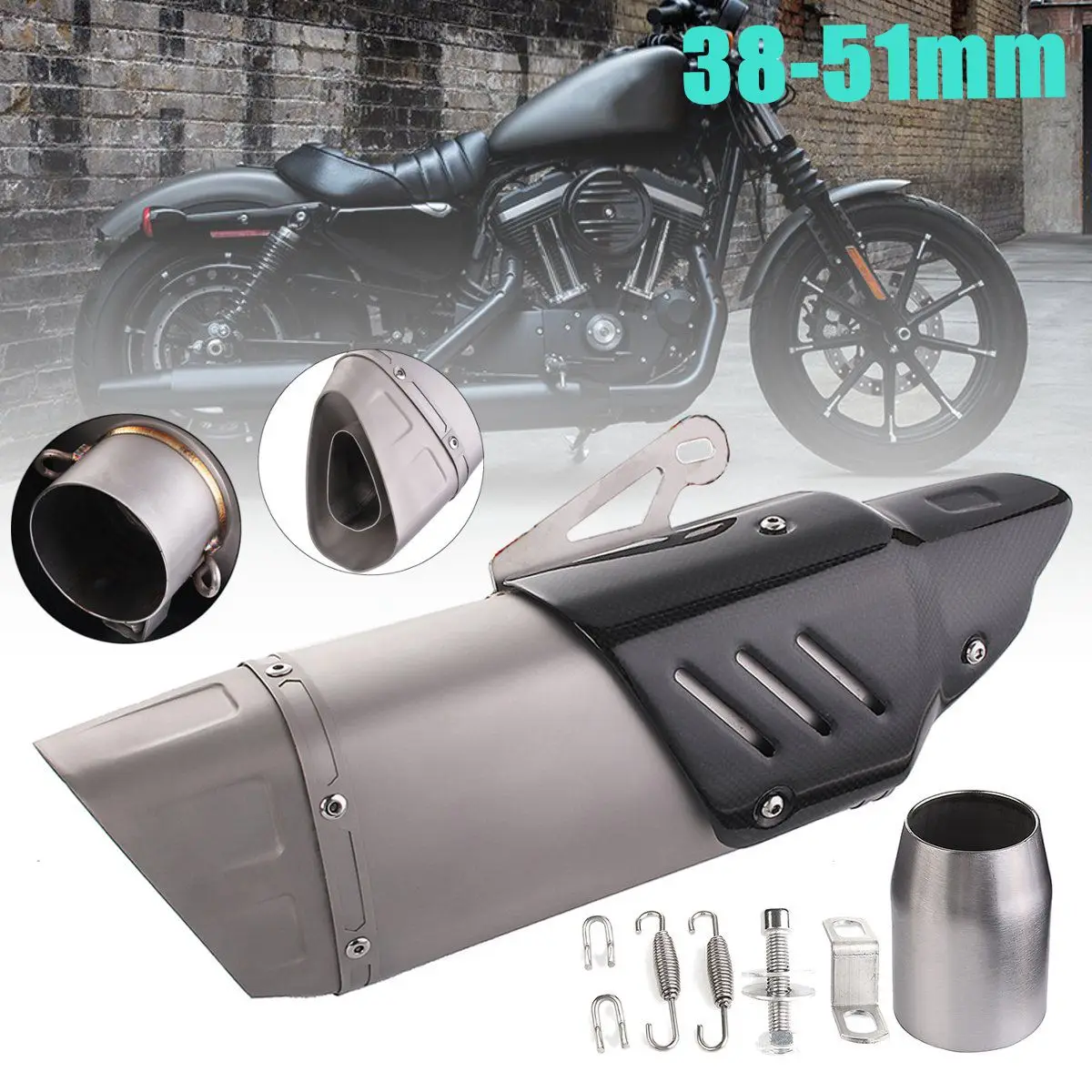 

38-51mm Motorcycle Motobike Exhaust Muffler Pipe Titanium Carbon Fiber +Heat Shield Cover for Honda for Yamaha for Kawasaki 2018