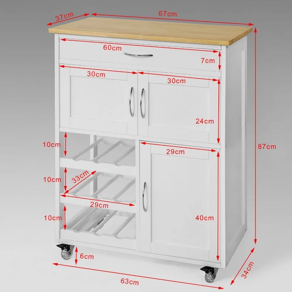  SoBuy FKW45-WN Kitchen Storage Serving Trolley Cart with Rubber Wood Worktop Storage Cabinet - 32955874889