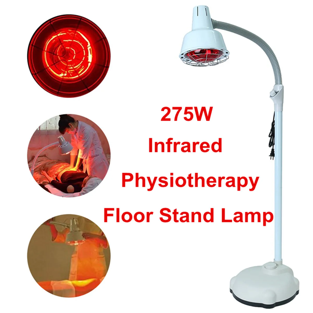 220V 275W Floor Stand Infrared Heat Lamp Adjustable Temperature For Muscle Pain Cold Relief