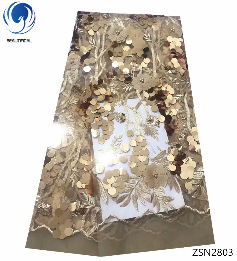 

BEAUTIFICAL nigeria 3d lace fabric with beads lace sequin embroidery fabric french net lace fabric ZSN28