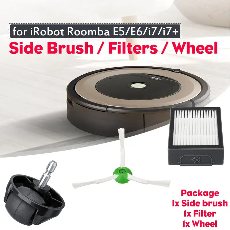 

Professional 1 Hepa filter +1 side brush +1 universal guide wheel for iRobots Roombas E5/E6/i7/i7 Vacuum Cleaner Replacement Set