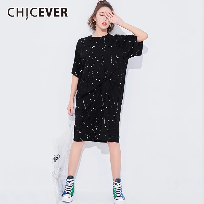 CHICEVER платье с принтом женские Повседневное летний топ с круглым вырезом половина рукав "летучая мышь" свободные Для женщин платья 2018 Мода