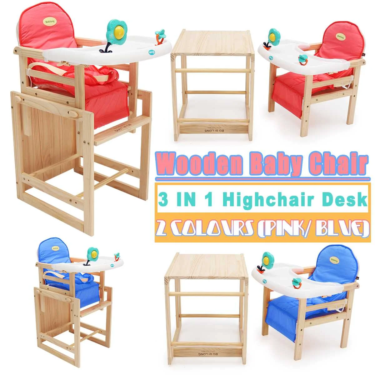 3 in 1 wooden high chair